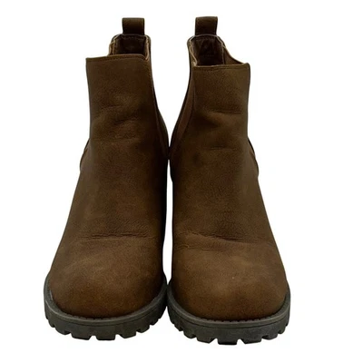 Womens Chelsea Ankle Boots Block Heel Lug Sole Brown Booties Stylish Shoes 6.5M - Image 1 of 4