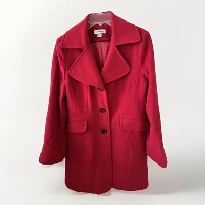 Casaco Preston & York feminino tamanho 12 lã mistura de náilon peito duplo vermelho carreira - Imagem 1 de 4