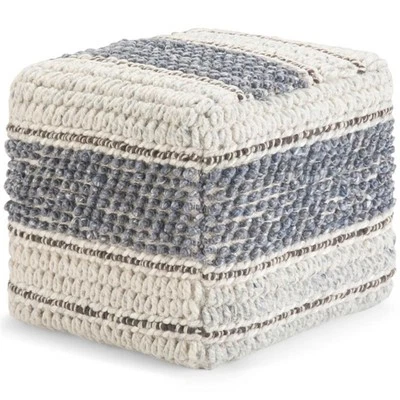 Simpli Home Grady Boho Square Pouf in Blue and Natural Handloom Woven - Image 1 of 4