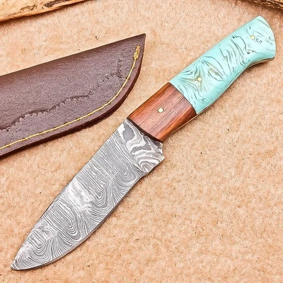 Cuchillo desollador de acero Damasco hecho a mano | 8,0" | Full Tang, funda de cuero IT-3014 Foto 1 de 4