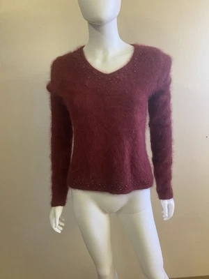 Suéter Venesha Borgoña Angora Imitación Perla Para Mujer Talla Pequeña De Colección Foto 1 de 4