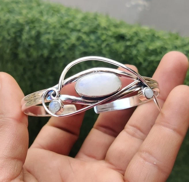 925纯银手工天然宝石手镯 — 第 1/1 张图片