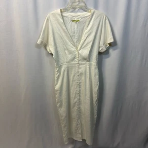 Gianni Bini White Linen Blend V-Neck Midi Dress Cap Sleeve Summer Small - Picture 1 of 7
