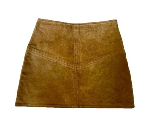 K.C. Parker 100% Leather Suede Mini Skirt Girl’s Size 7 Tan Side Zip Cottagecore - Picture 1 of 8