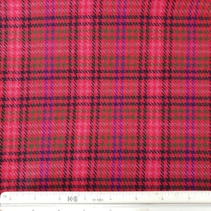 Tartan Plaid Wool Fabric Pink Red Blue 4 Yards 62 Inches Wide - Picture 1 of 3
