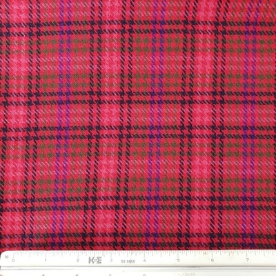 Tartan Plaid Wool Fabric Pink Red Blue 4 Yards 62 Inches Wide - Image 1 of 3