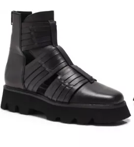 New Free People Hydra Huarache Lug Boots Size 6/36 Black leather MSRP: $198 - Picture 1 of 10