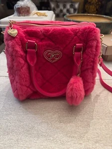 ADORABLE Juicy Couture Lets Get Cozy Hot Pink Fluffy Crossbody Bag W Heart Charm - Picture 1 of 18