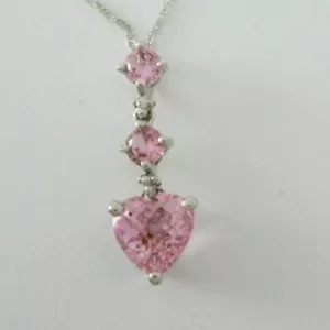 BEAUTIFUL LADIES 10K WHITE GOLD NECKLACE W/ PINK & WHITE SAPPHIRE PENDANT 1.2G - Picture 1 of 8