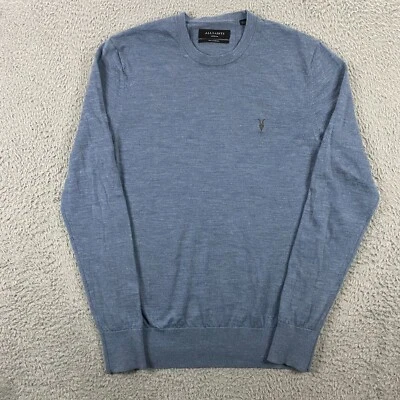 AllSaints Mode Merino Wool Sweater Crew Mens Medium Pullover Jumper Blue - Image 1 of 4