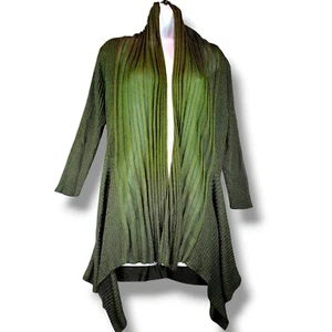 Orange Fashion Village Long Forest Green Cardigan Knit Sweater One Size Open Rib - Picture 1 of 10