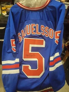 Ulf Samuelsson signiertes New York blau #5 Trikot Beckett COA  - Bild 1 von 5