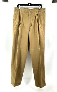 Men's Brown Khaki Pants Pleated Front Mid Rise Straight 100% Cotton Size 36x32 - Picture 1 of 12