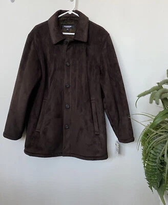 NWT Claiborne Men’s Brown 100% Polyester Faux Suede Fur Lined Coat Size M, $200 - Image 1 of 4