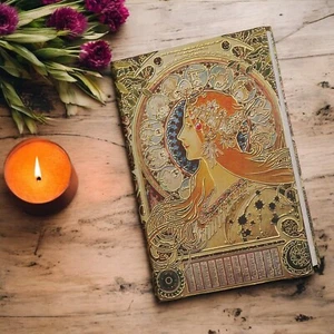 Alphonse Mucha Vintage Lady Art Nouveau Hardcover Gratitude Reflection Journal - Picture 1 of 9