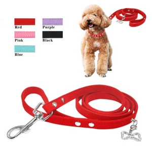 Weiche Wildleder Leder Hundeleine mit Kristall Knochen Anhänger für kleine mittelgroße Hunde - Bild 1 von 18