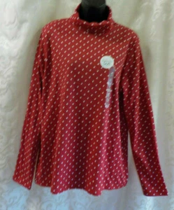 Kim Rogers Turtleneck Top Size XL NWT Red Polka Dot Long Sleeve Cotton Tunic Len - Picture 1 of 12