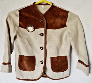 VINTAGE OKTOBERFEST DIRNDL TYROL IVORY BROW NLINEN GIRL'S JACKET-SIZE:US08/EU122 - Picture 1 of 6