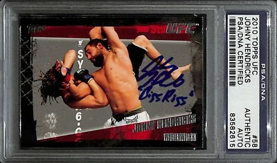 Tarjeta de novato firmada por Johny Hendricks 2010 Topps UFC #58 CERTIFICADO DE AUTENTICIDAD PSA/DNA RC autógrafo Foto 1 de 4