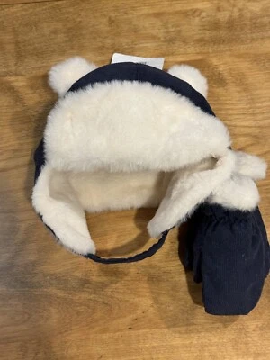 Baby Boy размер 0-6 месяцев темно-синий траппер шляпа и варежки комплект начиная совершенно новый с Ярлыками - Изображение 1 из 4
