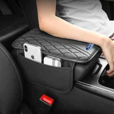 Black Car Armrest Cushion Cover Center Console Box Pad Mat with Pocket for Ford Foto 1 de 4