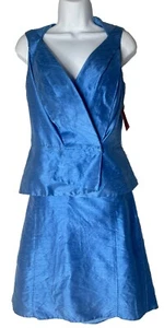 NWT Watters & Watters Vintage Silk Deadstock French  Blue 2 pc Skirt Top Set 12 - Picture 1 of 16