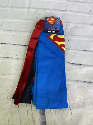DC Comics Superman Supergirl Licensed Knee High Socks With Shiny Cape 1 Pair  - Image 1 of 4