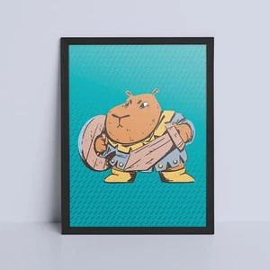 Art Print, Capybara Warrior Art Print, Game Room Wall Poster, Desk Picture, Gift - Picture 1 of 3