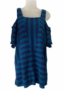 SOFT SURROUNDINGS Size XS Blue Striped Linen Blend Cold Shoulder Tunic - Picture 1 of 9