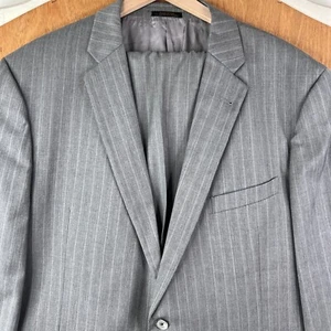 Joseph Abboud Suit Mens 48L Gray Striped Hopsack Wool Lanificio Di Fabio 120s - Picture 1 of 24