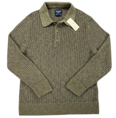 Abercrombie And Fitch Collar Crochet Sweater Polo Shirt Size S Olive Green - Image 1 of 4