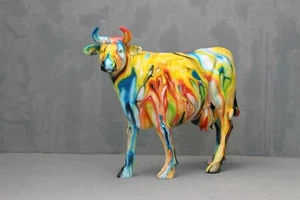 Kunstbemalung Kuh Figur Bulle Lebensgroß Werbung Groß Garten  Bauernhof Bund - Bild 1 von 2