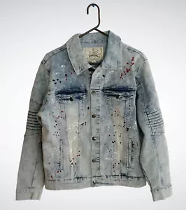 Jeanius Akademiks Mens Paint Splatter Long Sleeve Jean Jacket, Size XL - Picture 1 of 13