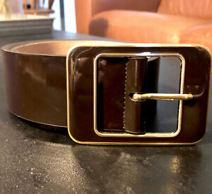 Ann Taylor Chunky Chocolate Brown and Gold Patent Leather Belt 37 3/4” x 2”
