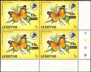 Lesotho 1984 Butterflies 15s on 1s surcharge MISREGISTER ERROR 4 x 1v blk b2391g - Picture 1 of 1