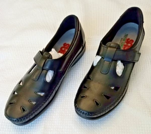 SAS Roamer Tripad Comfort Soft Step Women Sz 8 Slim Black Leather Loafer T-Strap - Picture 1 of 17