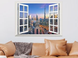 Calcomanía de pared Skyline Dubai City 3D pegatina ventana falsa póster papel tapiz mural - Imagen 1 de 6