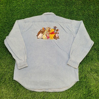 Camisa de mezclilla vintage con botones de Winnie-the-Pooh de Disney M/L 23x30 Foto 1 de 4