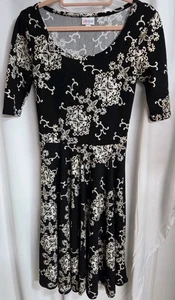 LuLaRoe Nicole Fit & Flare Dress Black Beige/Gold Floral Holiday Party Sz Small - Picture 1 of 5