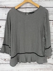 Relativity Top blusa donna XL colore nero bianco maniche a 3/4 Gingham nuova senza etichette - Foto 1 di 5