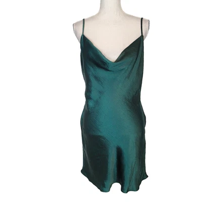 NWT Nasty Gal Green Satin Slip  mini Dress 8 Sexy  cowl neck - Image 1 of 4