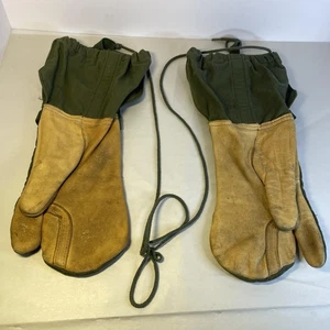 Vintage US Army M-1965 Trigger Finger Mittens Medium Leather Palm Illinois Glove - Bild 1 von 10