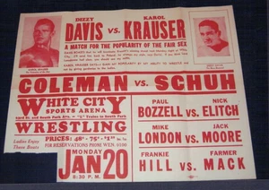 Cartel de lucha libre Chicago 1941 Dean Krauser Coleman zapato Bozzell Elitch Londres - Imagen 1 de 1
