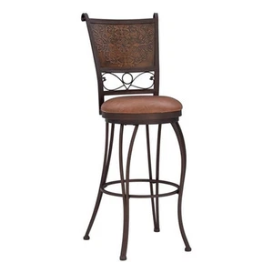 Linon Copper Stamped Back Swivel Faux Leather Bar Stool in Bronze Steel Frame - Picture 1 of 10