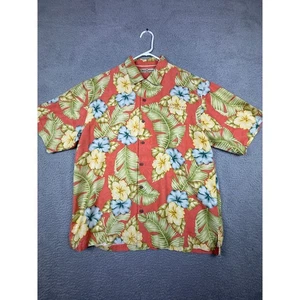 Tommy Bahama Mens Silk Hawaiian Shirt Coral Floral KENWOOD VINEYARDS Button Up L - Picture 1 of 10