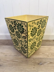 VTG Mirra-Cote MCM Green Cream Floral Trash Can Basket 60s Daisy Flower Power - Picture 1 of 13