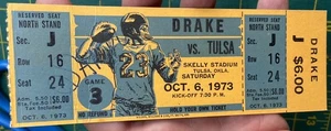 FULL Oct. 6, 1973 DRAKE University Bulldogs vs. TULSA Hurricane FOOTBALL Ticket - Picture 1 of 3