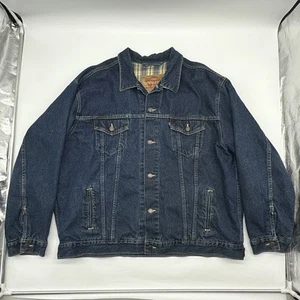 Vintage 90's Levi's Made in USA Men's Size XXL Plaid Flannel Lined Denim Jacket - Picture 1 of 12