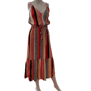 GAP Orange Yellow Smocked Stripe Abstract Sleeveless Midi Summer Dress XS - Picture 1 of 6