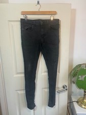 Men's Washed Black Skinny Spray On Ripped Jeans River Island W32 L34